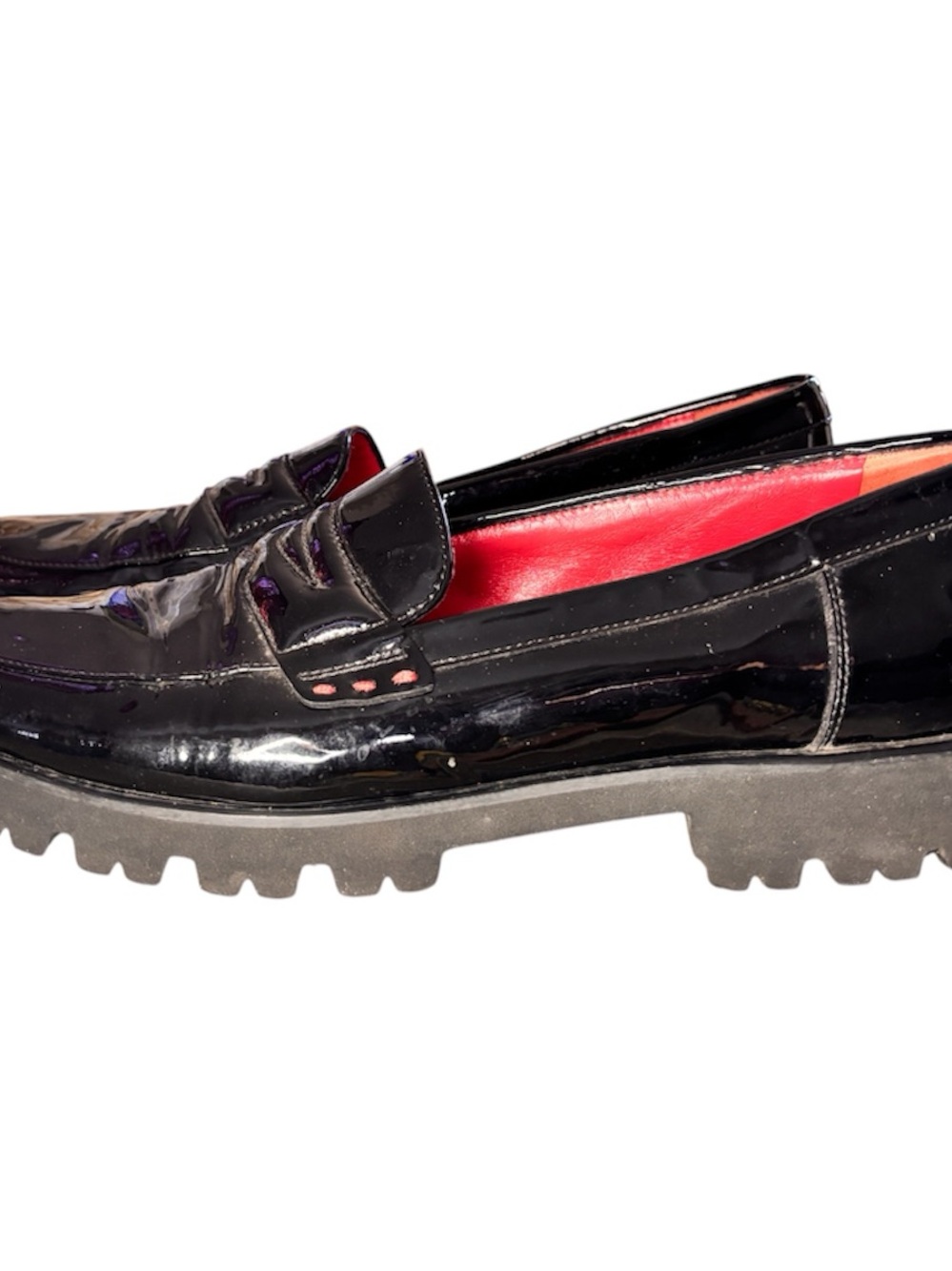 Pas de Rouge Black Patent Leather Loafers with Red Lining - Picture 3 of 3
